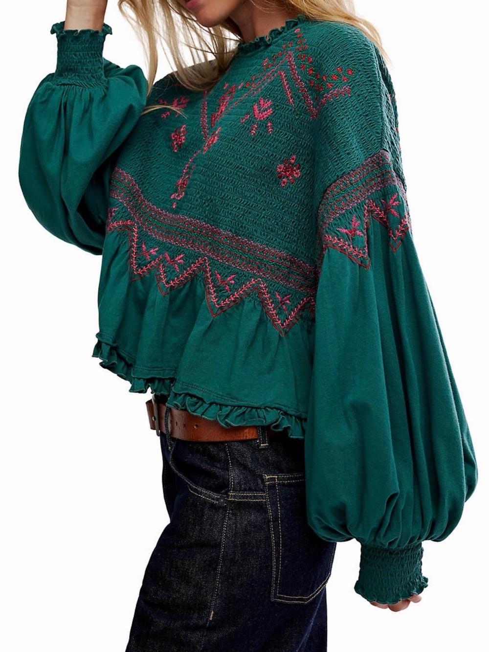 Free People Holly Knit Long Sleeve - Green Combo - Picture 5 of 6